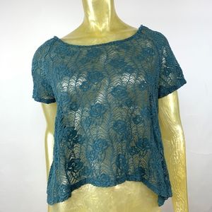 Kimchi Blue Crotchet Cropped Sheer Top SZ M